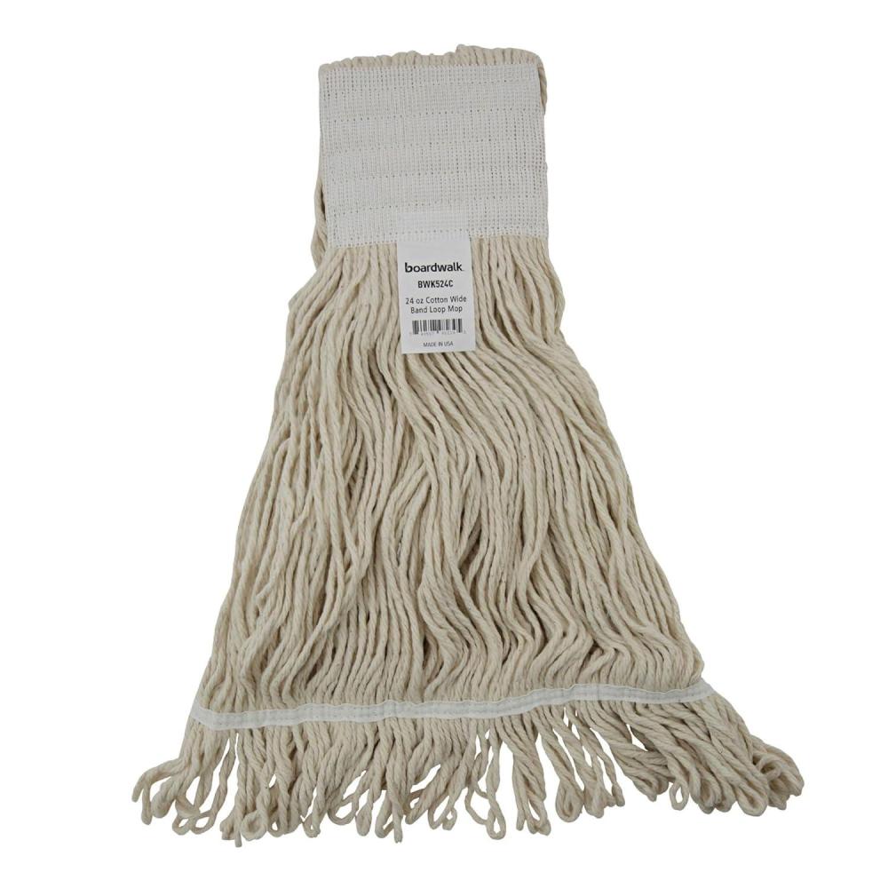image:imageBoardwalk BWK524C 24 oz Pro Loop WebTailband Premium Saddleback Cotton Mop Head  White 12Carton