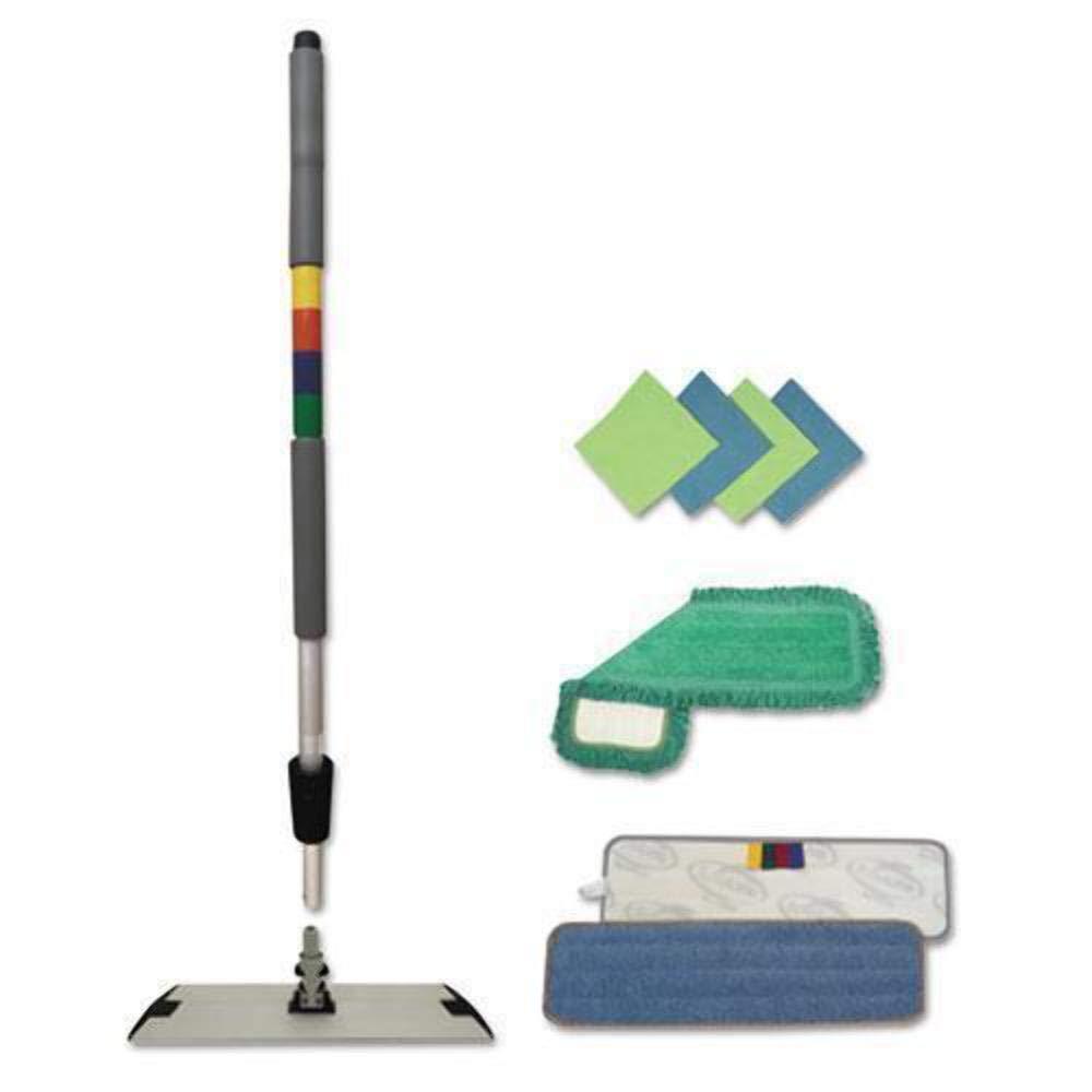 image:imageBoardwalk Microfiber Cleaning Kit 18 Wide BlueGreen Microfiber Head 35 to 60 Gray Aluminum Handle