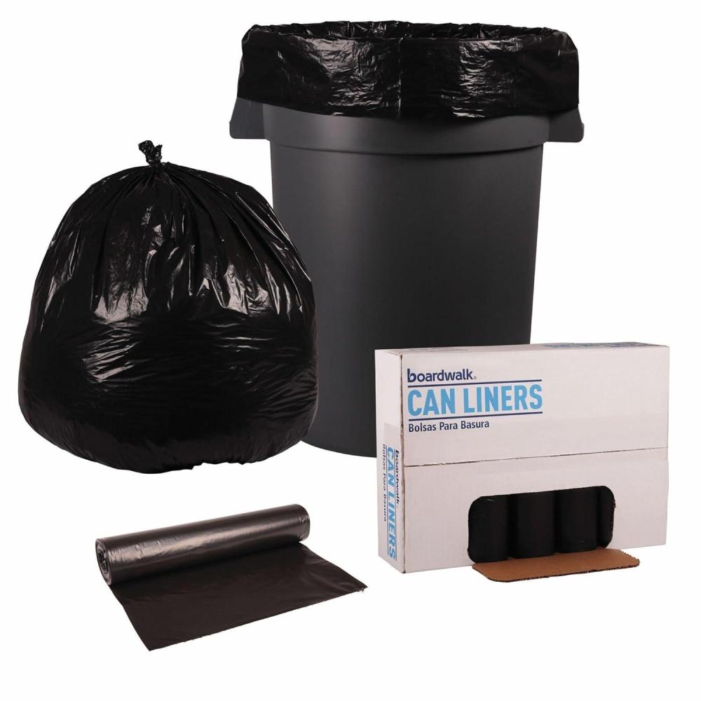 image:imageBoardwalk Recycled LowDensity Polyethylene Can Liners 45 Gallon Garbage Bags 1 mil 40 x 48 Black 10 BagsRoll 10 RollsCarton