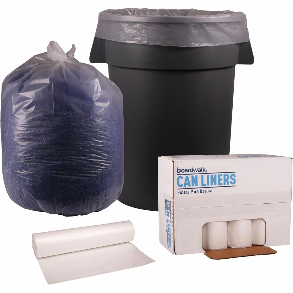 image:imageBoardwalk Recycled LowDensity Polyethylene Can Liners 56 Gallon Garbage Bags 14 mil 43 x 47 Clear 10 BagsRoll 10 RollsCarton
