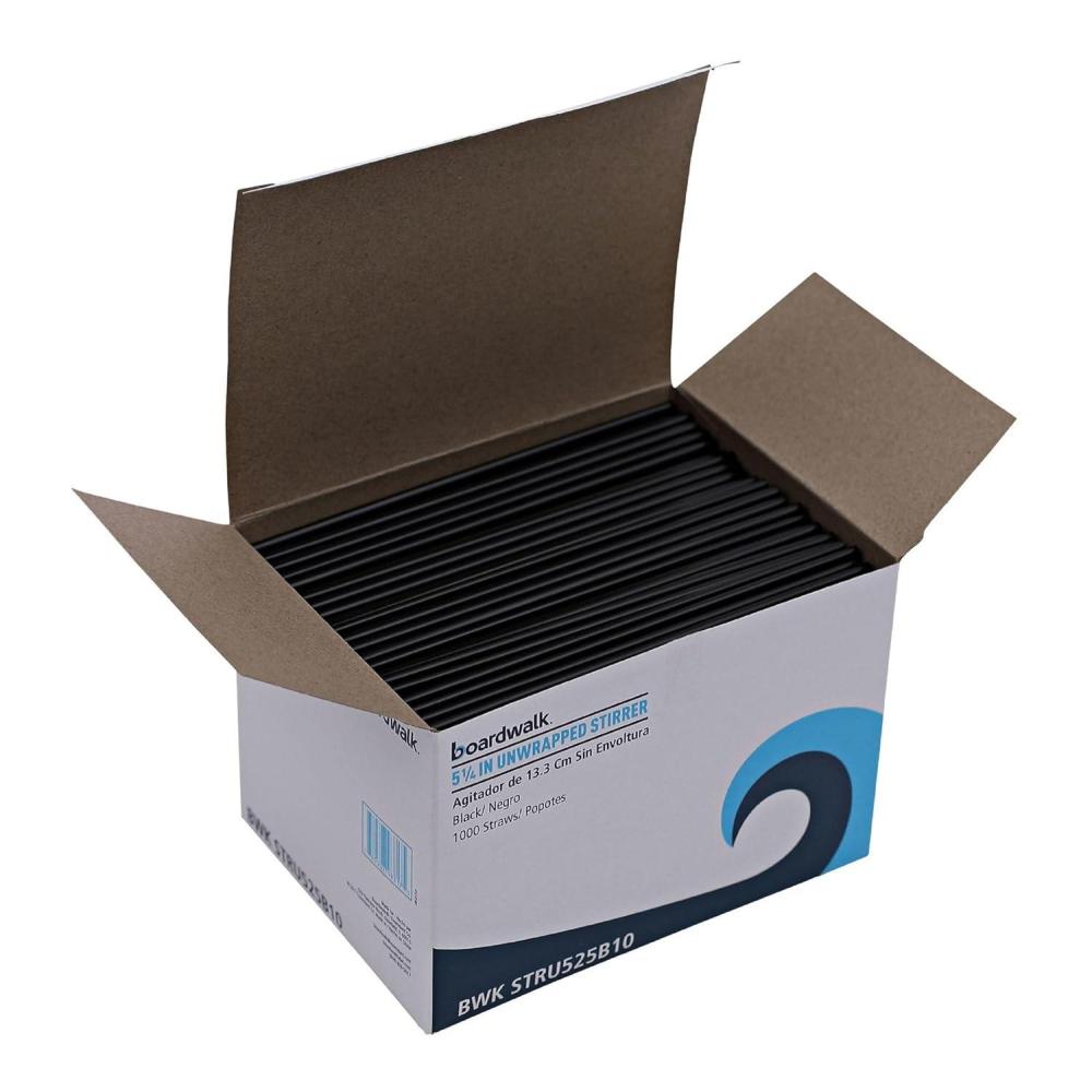 image:imageBoardwalk STRU525B10 Unwrapped SingleTube StirStraws 5 14 Black Pack of 1000 Case of 10