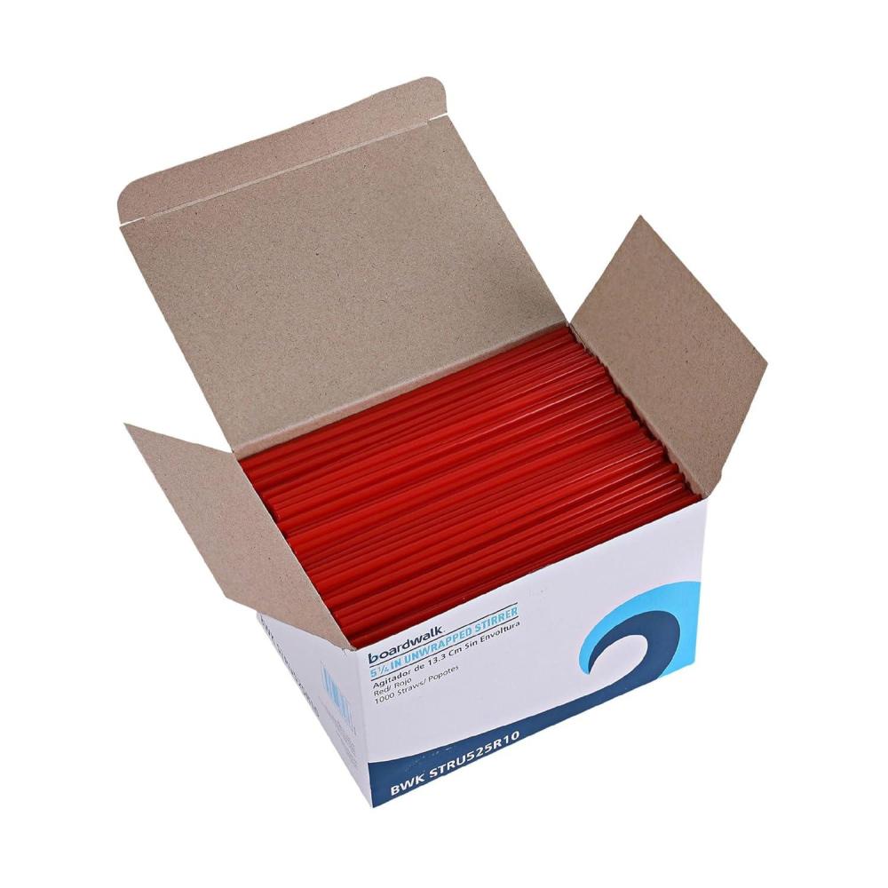 image:imageBoardwalk STRU525R10 Unwrapped SingleTube StirStraws 5 14 Red Pack of 1000 Case of 10