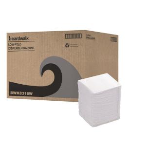 Boardwalk Low-Fold Dispenser Napkins, 1-Ply, 7 x 12, White, 400/Pack, 20 Packs//Carton