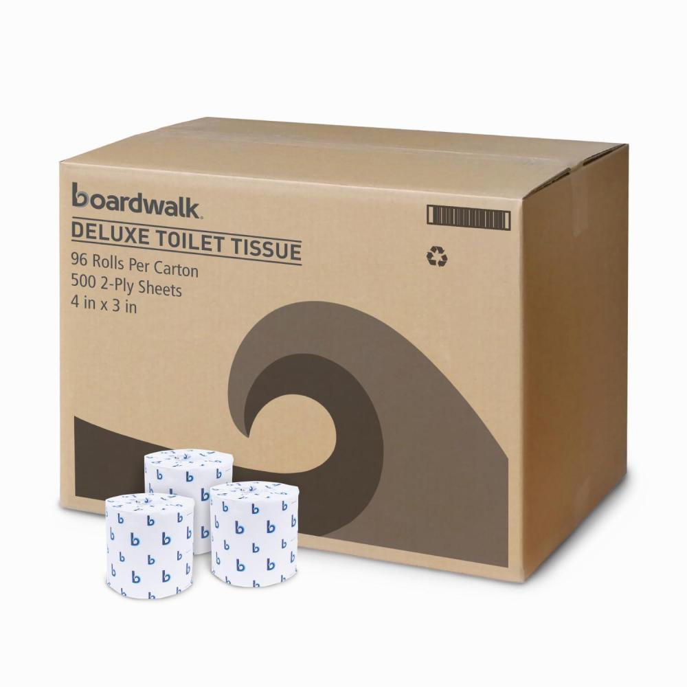 image:imageBoardwalk 2Ply Bathroom Toilet Paper Tissue Septic Safe 500 SheetsRoll Bulk Quantity 96 RollsCarton 4 x 3 White