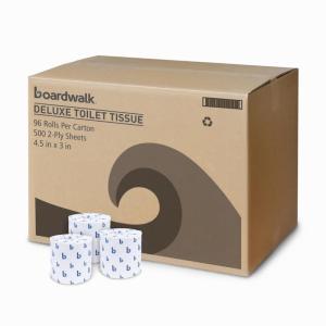 Boardwalk 2-Ply Bulk Toilet Paper Rolls for Professional and Commercial Use | 125 Feet Septic Safe Single Roll Toilet Paper Rolls | 500 White 4.5″ x 3″ Sheets per Roll | 96 Count per Box